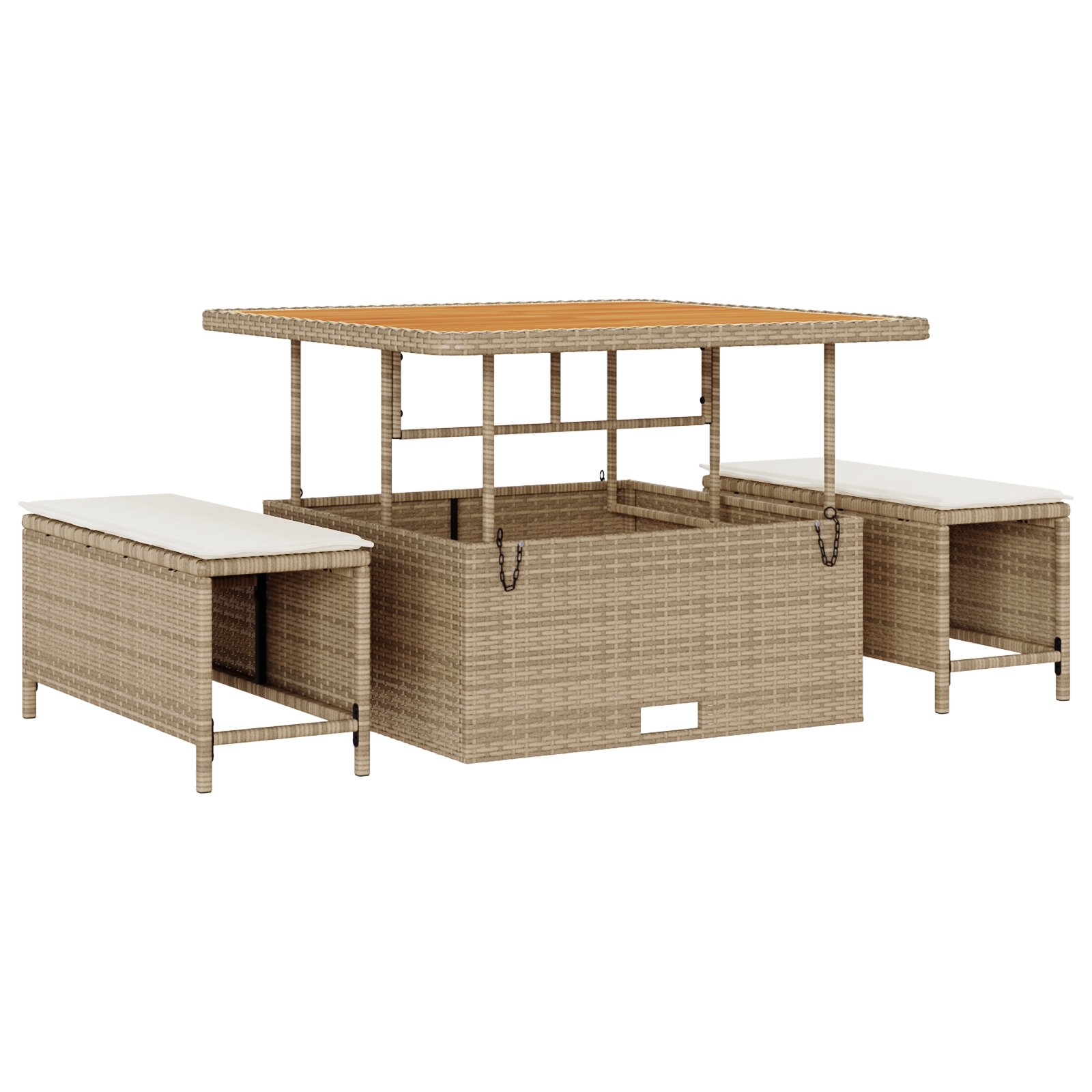 Set Divano da Giardino da 13 Pezzi con Cuscini Beige Polyrattan Acacia
