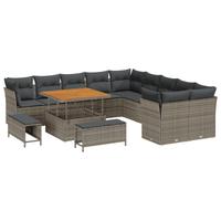 Set Divano da Giardino da 13 Pezzi con Cuscini Grigio Polyrattan Acacia