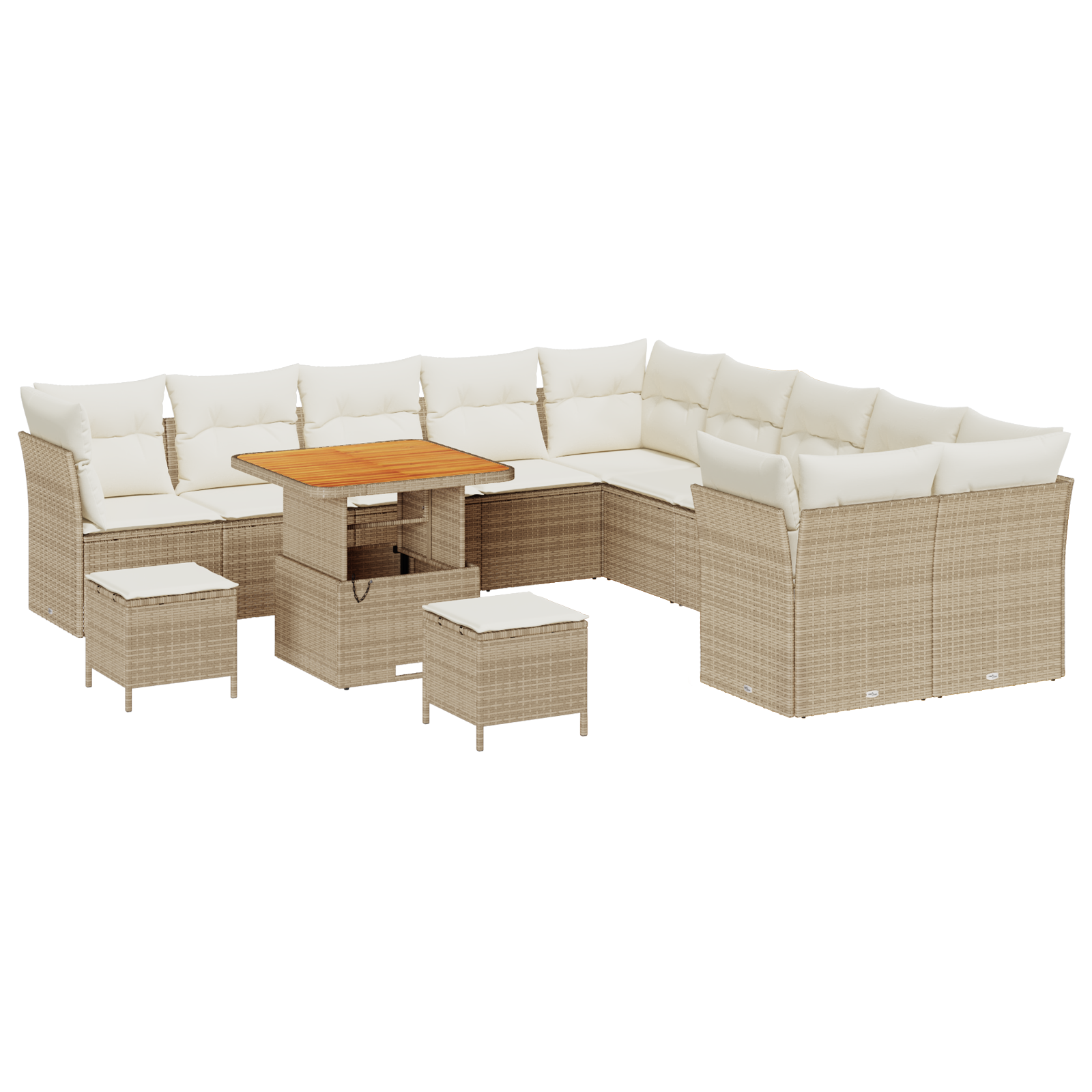 Set Divano da Giardino da 13 Pezzi con Cuscini Beige Polyrattan Acacia