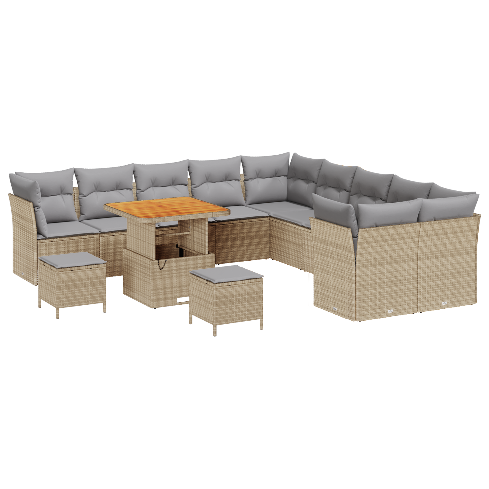 Set Divano da Giardino 13 Pezzi con Cuscini Beige Polyrattan Acacia