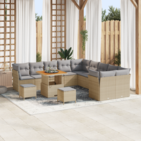 Set Divano da Giardino 13 Pezzi con Cuscini Beige Polyrattan Acacia