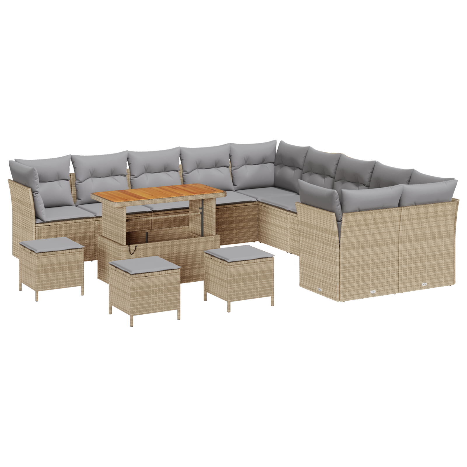 Set divani giardino  di 14 pezzi con cuscini Beige Polirattan Acacia