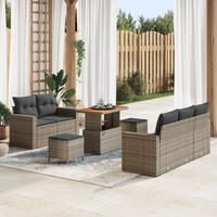 Set divano da giardino 8 pezzi con cuscini grigio rattan polietilene acacia
