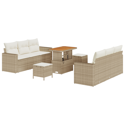 Set di divani da giardino 9 pezzi  con cuscini Beige Rattan Acacia