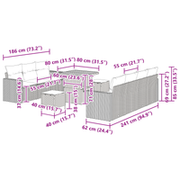 Set di Sofà da Giardino  10 Pezzi con Cuscini Nero Polyrattan Acacia