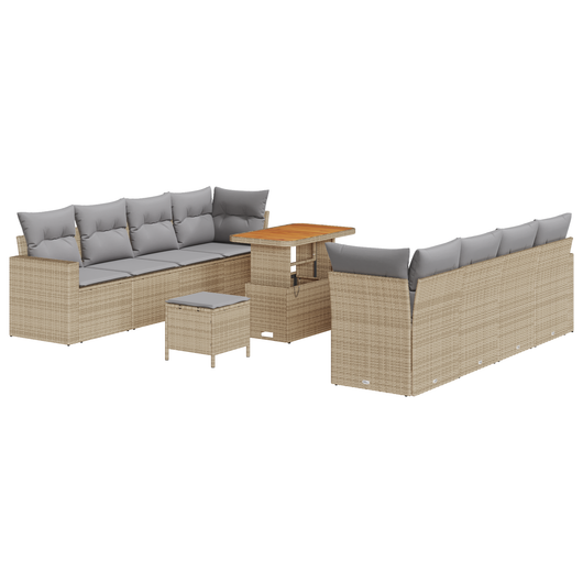 Set di Divani da Giardino  11 Pezzi Cuscini Beige Polyrattan Acacia