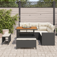 Set di Divani da Giardino a 8 Pezzi con Cuscini Nero Rattan Poliacacia
