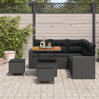 Set di 8 pezzi di divani da giardino con cuscini in polirattan nero acacia