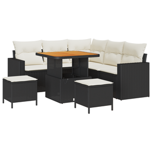 Set Divani da Giardino  8 Pezzi con Cuscini Rattan Nero Polyrattan Acacia