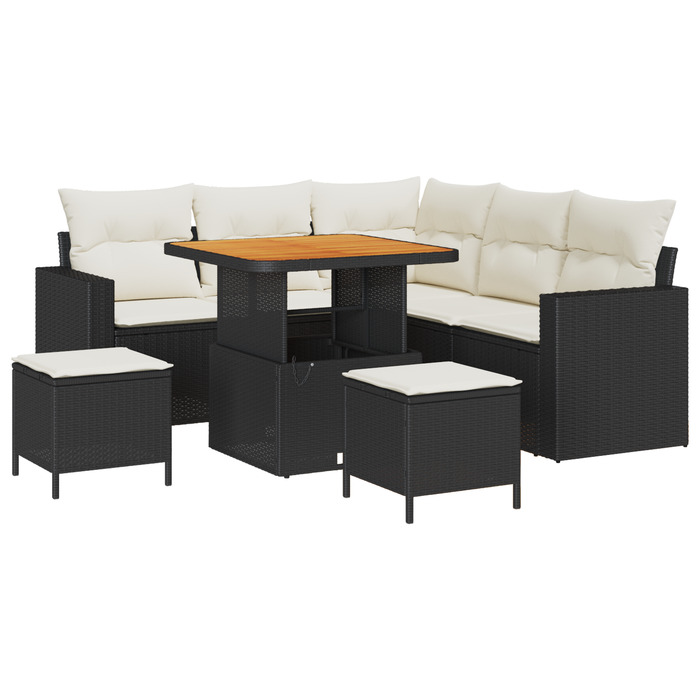 Set Divani da Giardino  8 Pezzi con Cuscini Rattan Nero Polyrattan Acacia