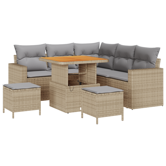 Set Divano Giardino 8 Pezzi con Cuscini Beige in Polyrattan e Acacia