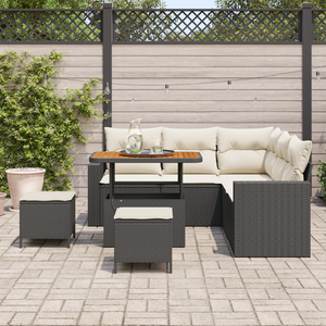 Set di divano da giardino 8 pezzi con cuscini Polyrattan nero e acacia