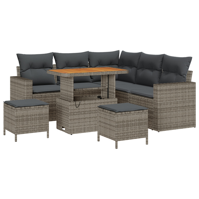 Set Divano da Giardino 8 Pezzi con Cuscini Grigio Polyrattan Acacia