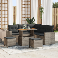 Set Divano da Giardino 8 Pezzi con Cuscini Grigio Polyrattan Acacia