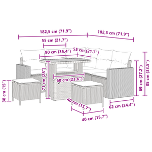Set Divano da Giardino 8 Pezzi con Cuscini Grigio Polyrattan Acacia