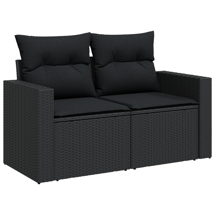 Set divani giardino  da 9 pezzi con cuscini in rattan nero e acacia