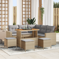 Set divani giardino  9 pezzi con cuscini Beige Polyrattan Acacia