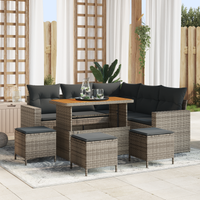 Set Divano da Giardino 9 Pezzi con Cuscini Grigio Polyrattan Acacia