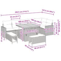 Set di Divano da Giardino a 9 Pezzi con Cuscini Beige Poly Rattan Acacia