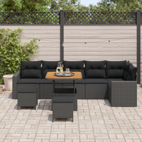 Set di Divani da Giardino 9 Pezzi con Cuscini Nero Polyrattan Acacia