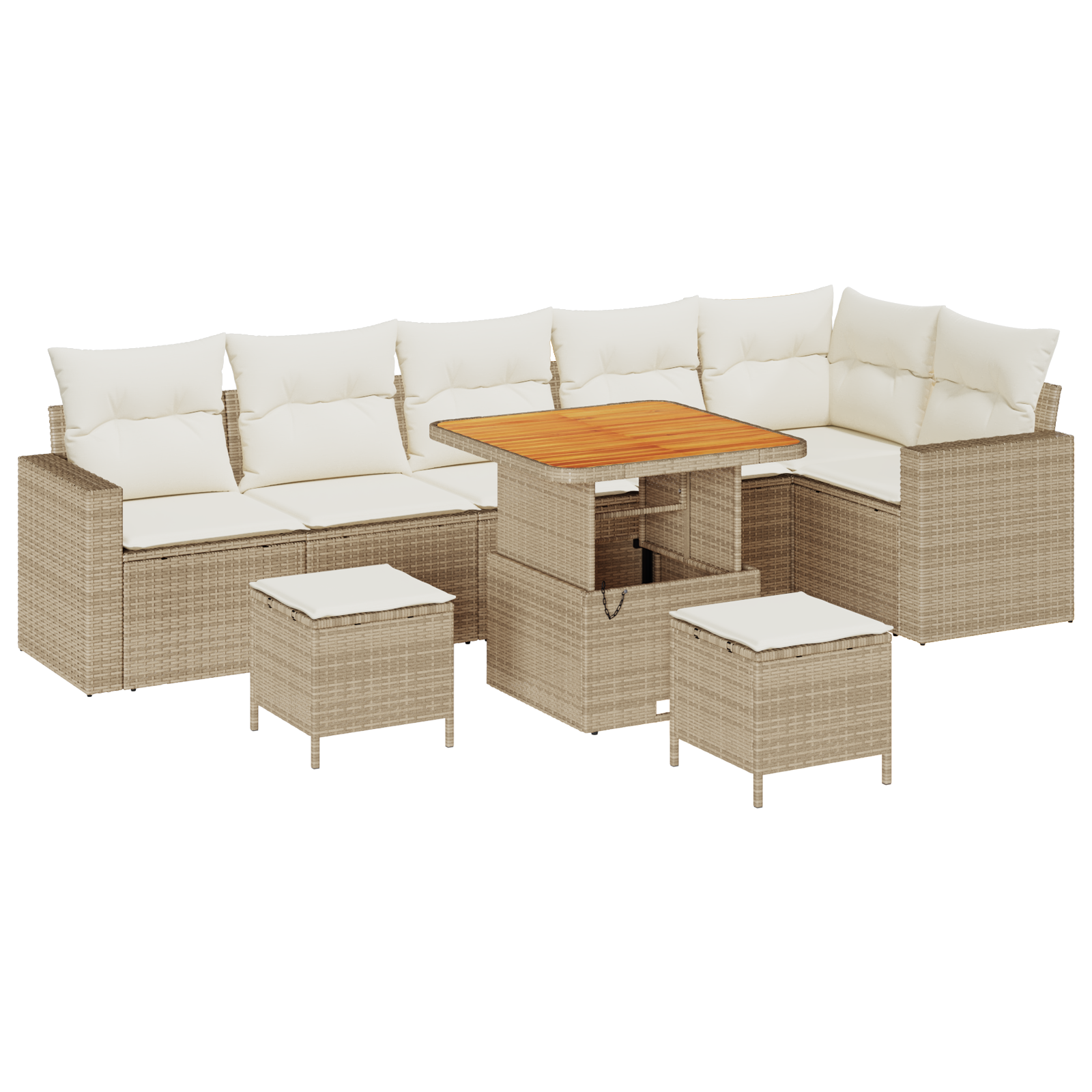 Set di divani da giardino  9 pezzi con cuscini Beige polyrattan acacia