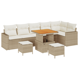Set di divani da giardino  9 pezzi con cuscini Beige polyrattan acacia