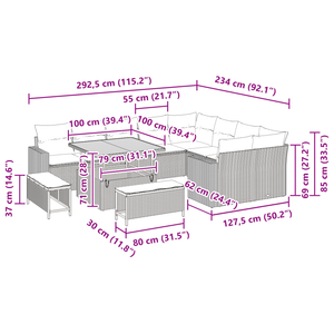 Set divano da giardino  12 pezzi con cuscini in rattan poliestere beige