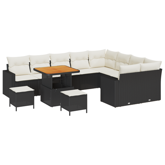 Set di Divani da Giardino  12 Pezzi con Cuscini Nero Polyrattan Acacia