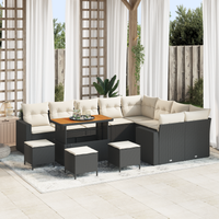 Set Divano da Giardino 13 Pezzi con Cuscini Nero Rattan Polietilene Acacia