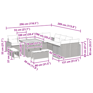Set di divani da giardino da 13 pezzi con cuscini beige in polyrattan acacia