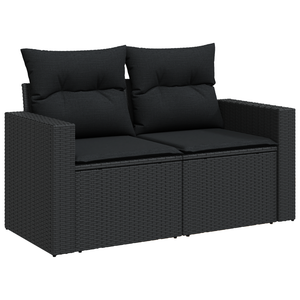 Set Divano da Giardino  13 Pezzi con Cuscini Rattan Polyrattan Nero Acacia