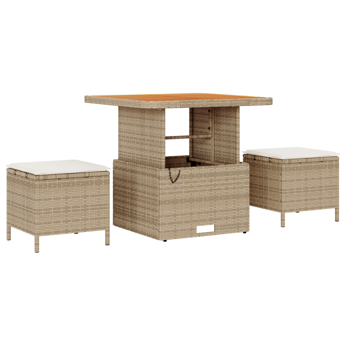 Set Divano da Giardino 13 Pezzi con Cuscini Beige in Rattan e Acacia