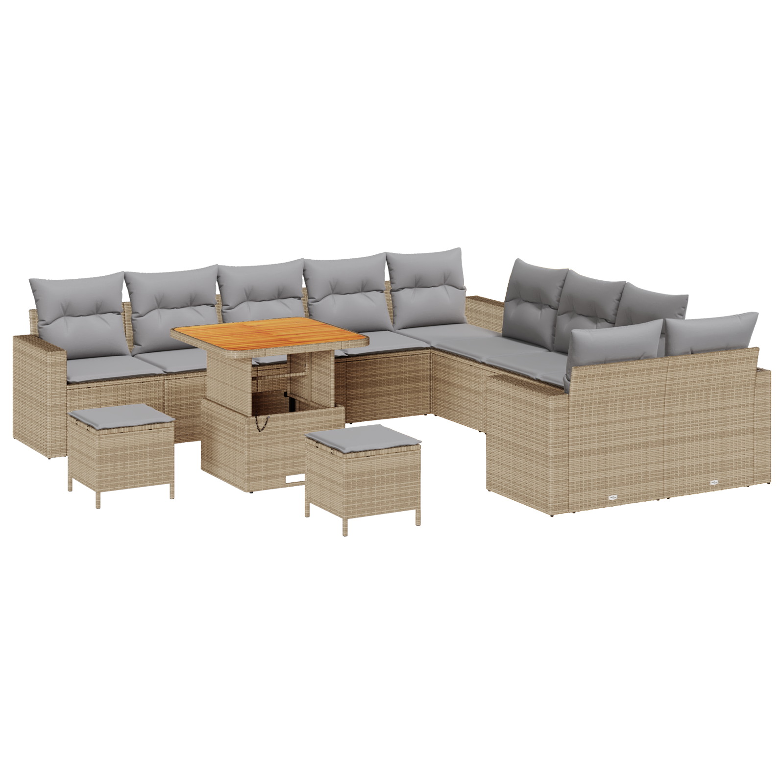 Set Divano da Giardino  13 Pezzi con Cuscini Beige Rattan Polietilene Acacia
