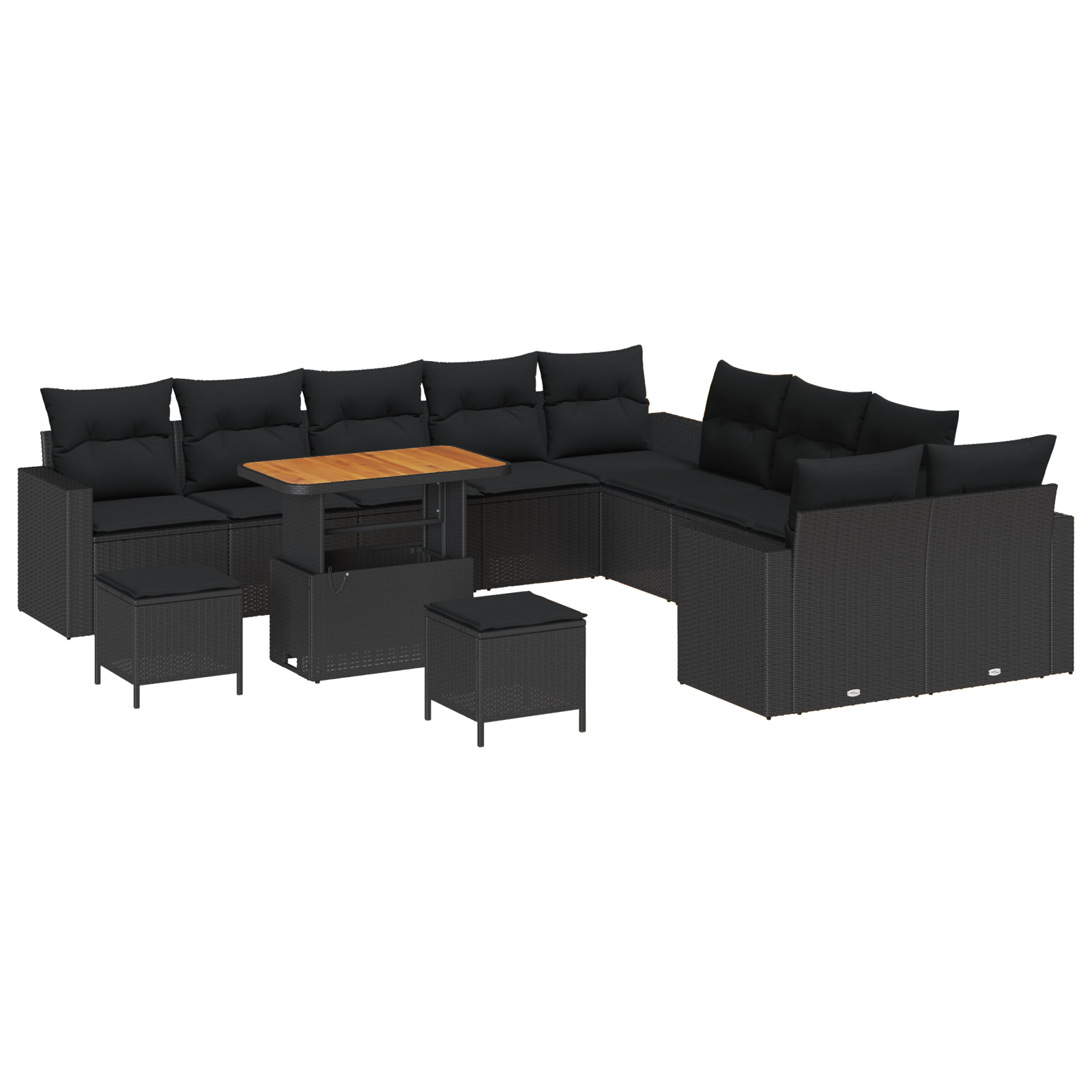Set di divano da giardino  da 13 pezzi con cuscini in polyrattan nero