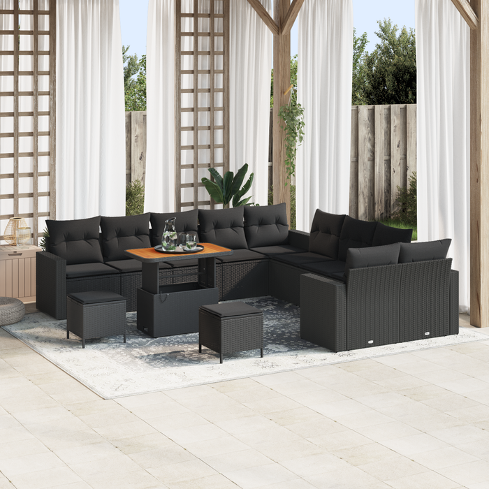Set di divano da giardino  da 13 pezzi con cuscini in polyrattan nero