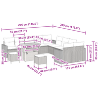 Set di divano da giardino  da 13 pezzi con cuscini in polyrattan nero