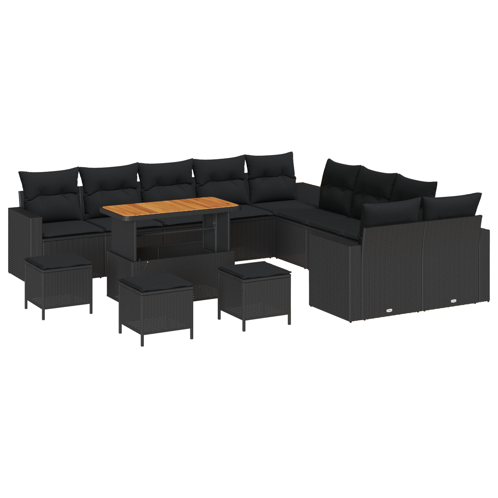 Set Divano da Giardino  da 14 Pezzi con Cuscini Nero Polyrattan Acacia