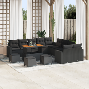Set Divano da Giardino  da 14 Pezzi con Cuscini Nero Polyrattan Acacia
