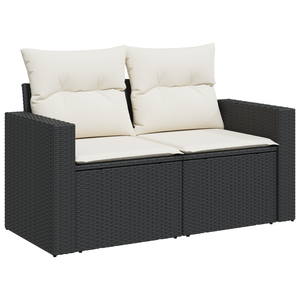 Set di divano da giardino  con cuscini Nero Polyrattan Acacia