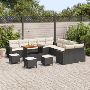Set di divano da giardino  con cuscini Nero Polyrattan Acacia
