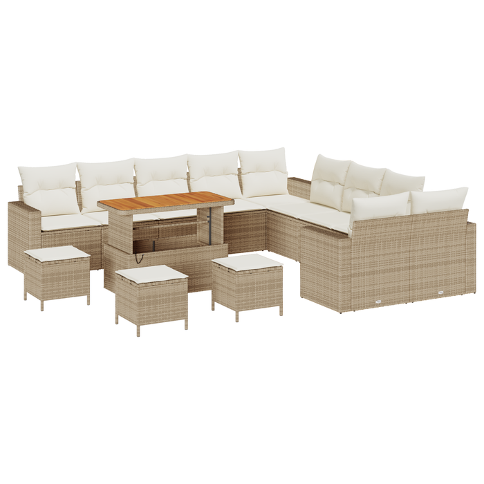 Set Divano da Giardino  14 pezzi con cuscini Beige Polyrattan Acacia