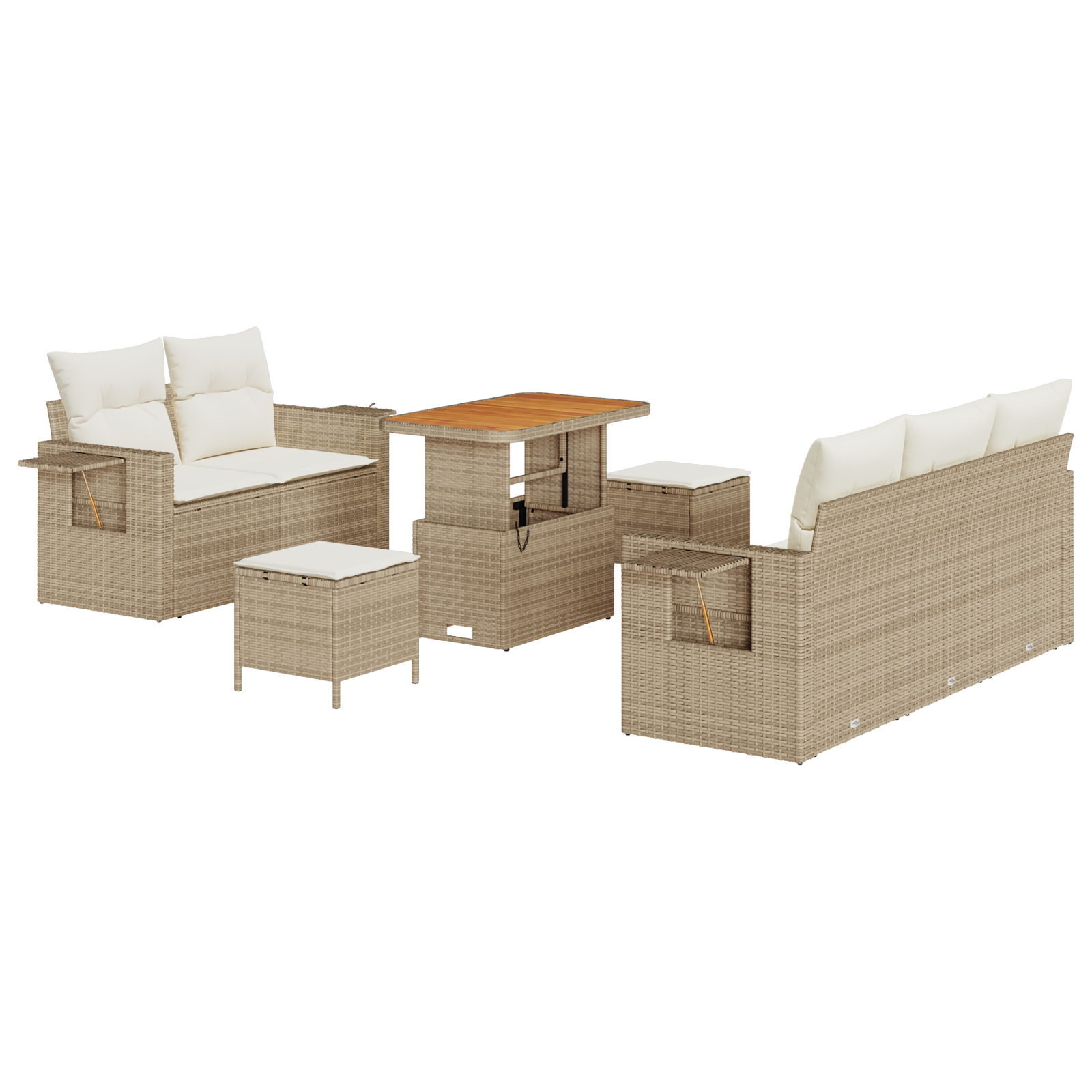 Set Divano da Giardino  con 8 Pezzi e Cuscini Beige Rattan Poliestere