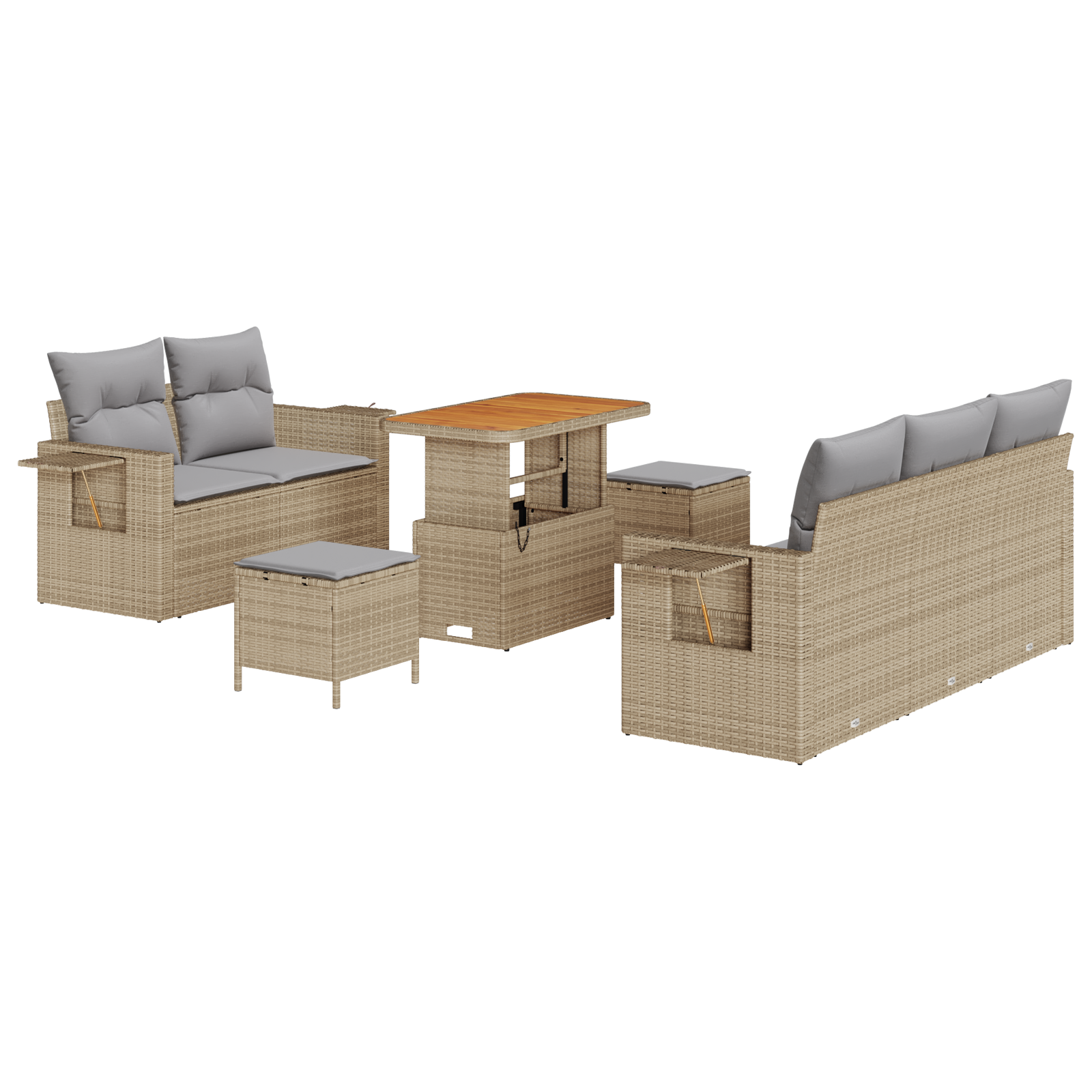 Set Divano da Giardino da 8 Pezzi con Cuscini Beige Rattan Poliestere