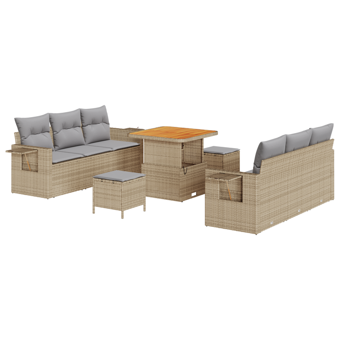 Set Divano da Giardino  con Cuscini Beige Polyrattan Acacia