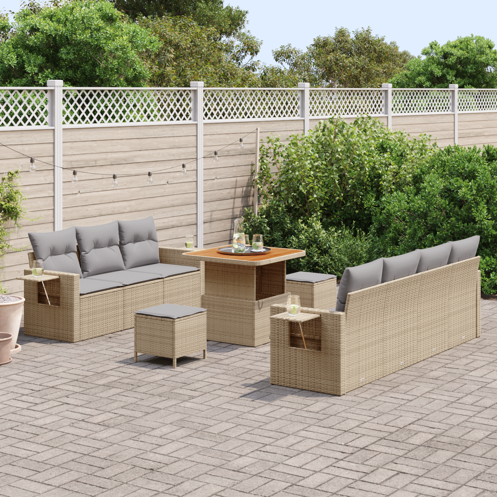 Set da Giardino  da 10 pezzi con cuscini Beige Rattan Poliestere Acacia