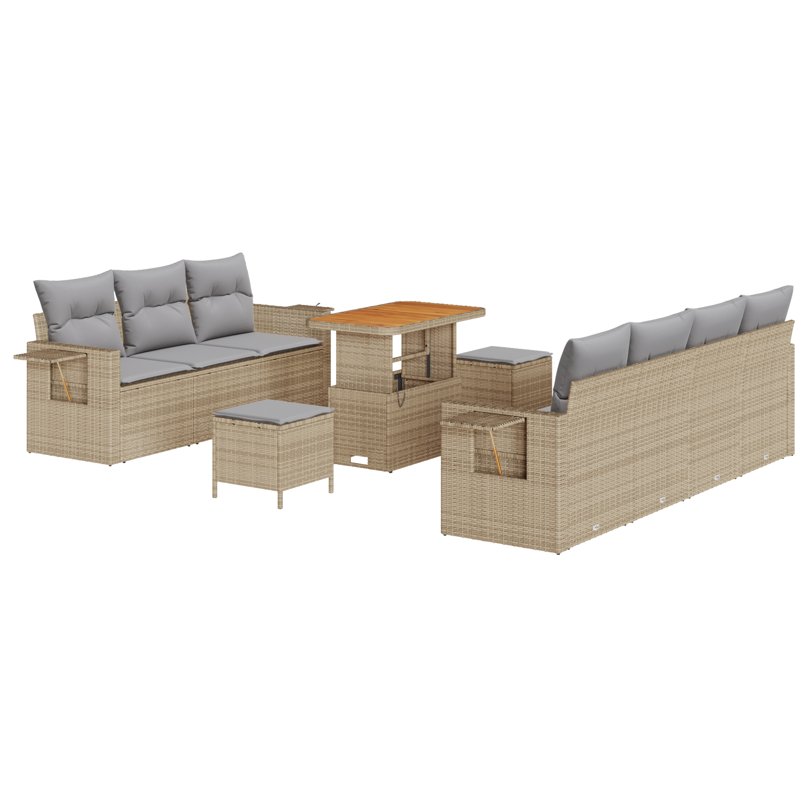 Set di divani da giardino  da 10 pezzi con cuscini in polyrattan beige Acacia