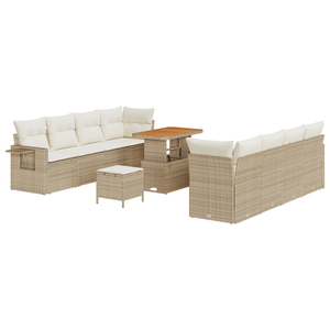 Set Divano da Giardino  da 11 Pezzi con Cuscini Beige Polyrattan Acacia