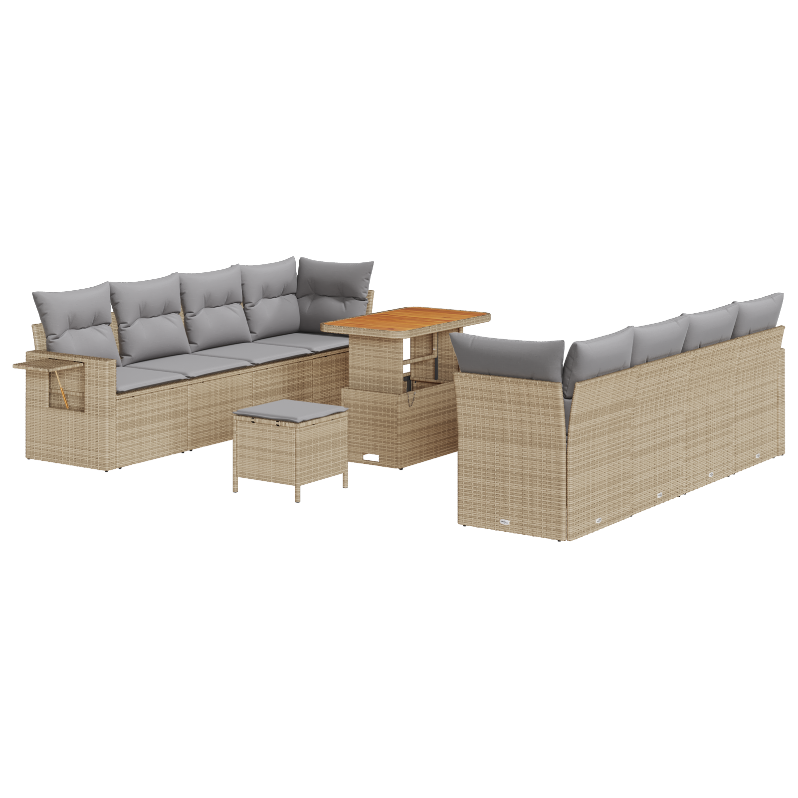 Set Divano da Giardino  da 11 Pezzi con Cuscini Beige in Polyrattan e Acacia