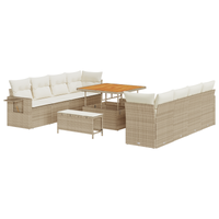Set di Divani da Giardino con Cuscini 11 Pezzi Beige Polyrattan Acacia