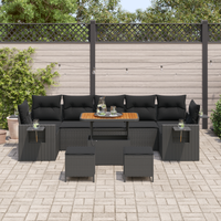 Set di Divani da Giardino con Cuscini da 10 Pezzi Polyrattan Nero Acacia